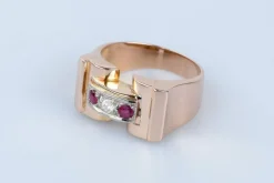 Bague Tank O rose Diamants Rubis