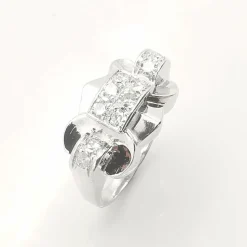 Bague tank or blanc diamants