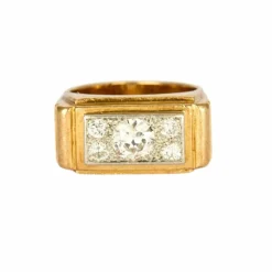 Bague Tank or blanc et jaune et diamant