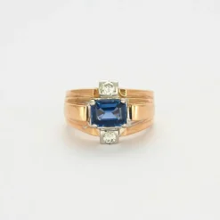 Bague Tank or blanc jaune saphir et diamants