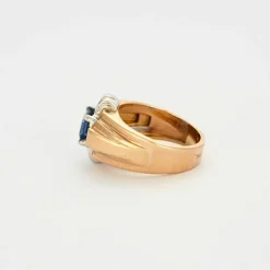 Bague Tank or blanc jaune saphir et diamants
