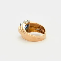 Bague Tank or blanc jaune saphir et diamants