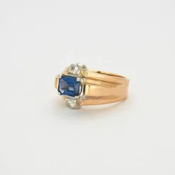 Bague Tank or blanc jaune saphir et diamants