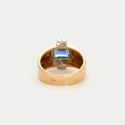 Bague Tank or blanc jaune saphir et diamants