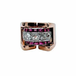 Bague Tank Or jaune diamants et rubis