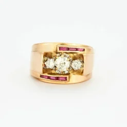 Bague Tank or jaune diamants et rubis