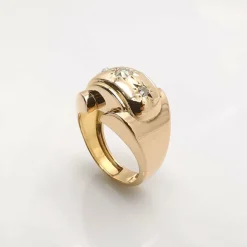 Bague tank or jaune diamants
