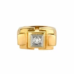 Bague Tank or jaune et diamant