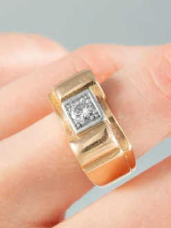 Bague Tank or jaune et Diamant