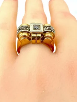 Bague TANK or jaune et diamants