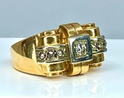 Bague TANK or jaune et diamants