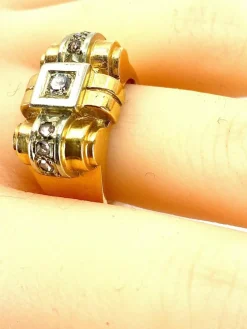 Bague TANK or jaune et diamants