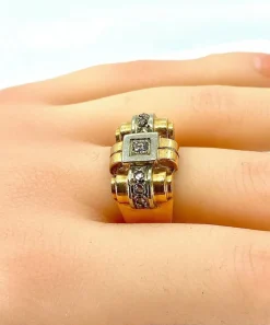Bague TANK or jaune et diamants