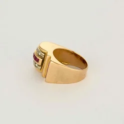 Bague Tank or jaune et gris, rubis et diamants