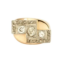 Bague Tank or jaune et platine avec diamants