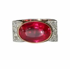 Bague Tank Or Jaune Et Platine, Saphir rose Verneuil Et Diamants