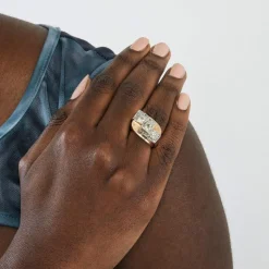 Bague Tank or jaune et platine avec diamants