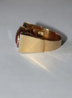 Bague Tank Or Jaune Et Platine, Saphir rose Verneuil Et Diamants