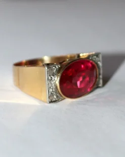 Bague Tank Or Jaune Et Platine, Saphir rose Verneuil Et Diamants