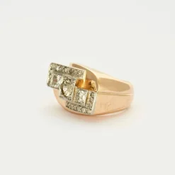 Bague Tank or jaune et platine avec diamants