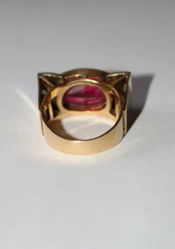 Bague Tank Or Jaune Et Platine, Saphir rose Verneuil Et Diamants