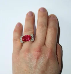 Bague Tank Or Jaune Et Platine, Saphir rose Verneuil Et Diamants