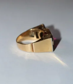 Bague Tank Or Jaune Et Platine, Saphir rose Verneuil Et Diamants