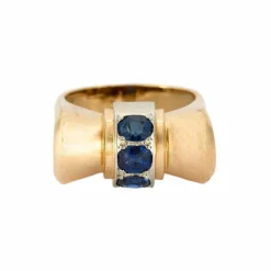 Bague Tank Or Jaune et Saphirs