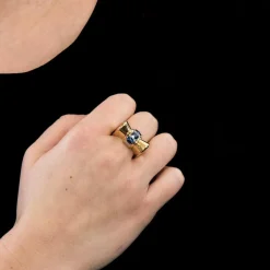 Bague Tank Or Jaune et Saphirs