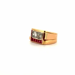 Bague Tank Or Jaune 18k & Platine Rubis
