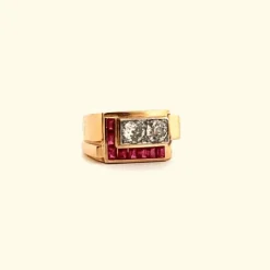 Bague Tank Or Jaune 18k & Platine Rubis