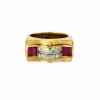 Bague Tank or jaune, platine, diamants et rubis