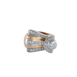 Bague tank or jaune platine diamants