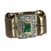 Bague Tank Or Jaune Platine Emeraude Diamants