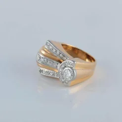 Bague tank or jaune platine diamants