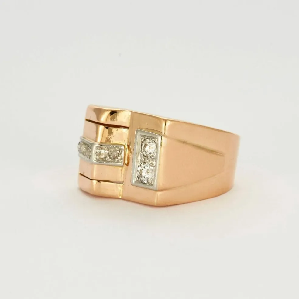 Bague Tank or jaune platine et diamants