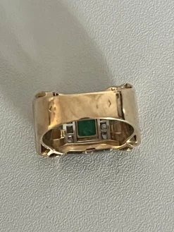 Bague Tank Or Jaune Platine Emeraude Diamants