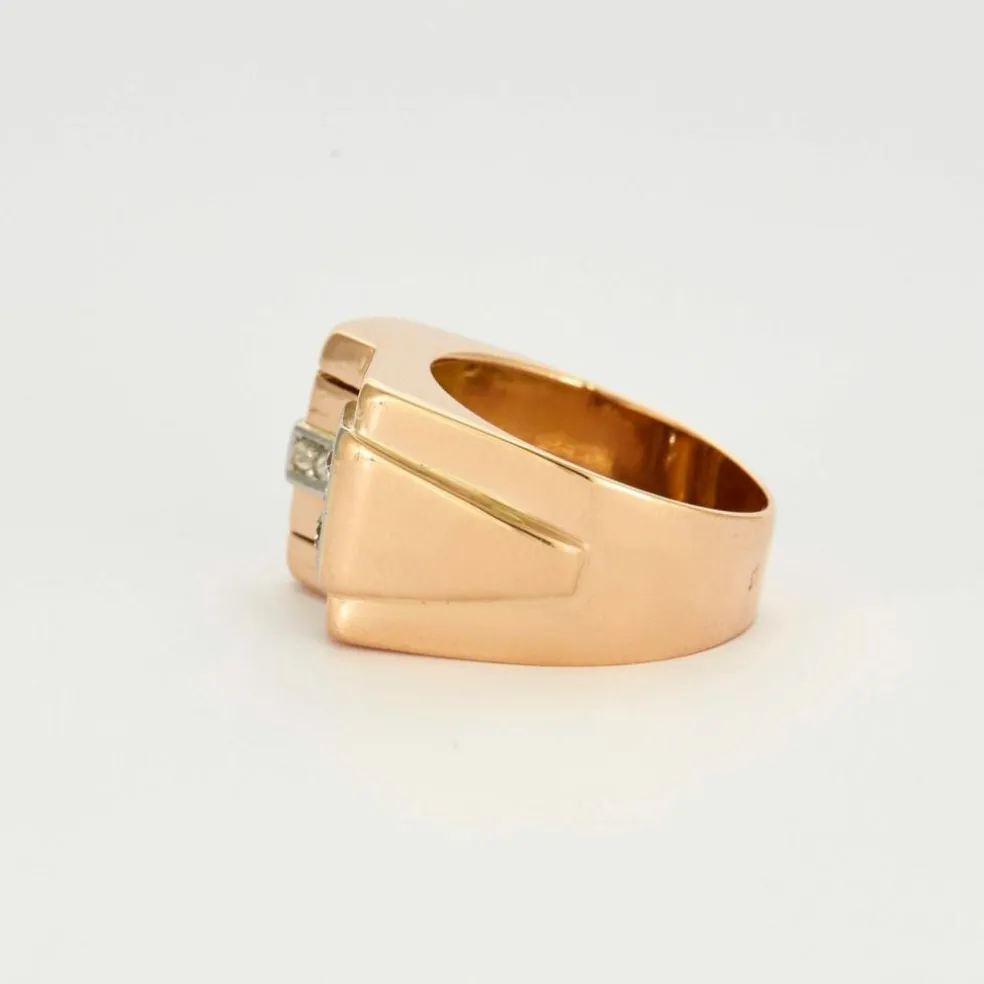 Bague Tank or jaune platine et diamants