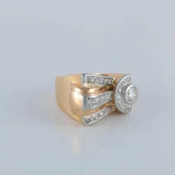 Bague tank or jaune platine diamants