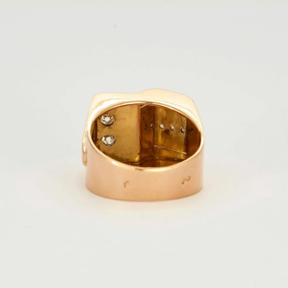 Bague Tank or jaune platine et diamants
