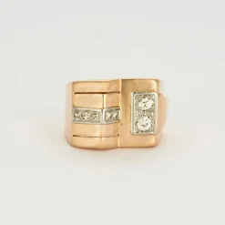 Bague Tank or jaune platine et diamants