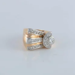 Bague tank or jaune platine diamants