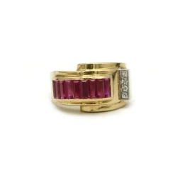 Bague TANK Or jaune Rubis Diamants