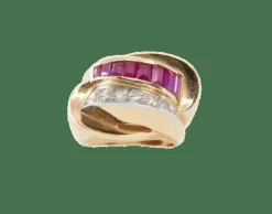 Bague Tank or jaune, rubis et diamants