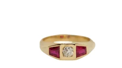 Bague Tank or jaune, rubis et diamant