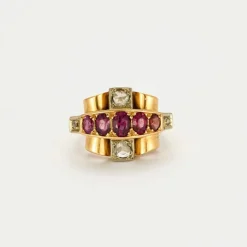 Bague Tank or jaune rubis et diamants