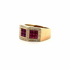 Bague Tank or jaune rubis diamants