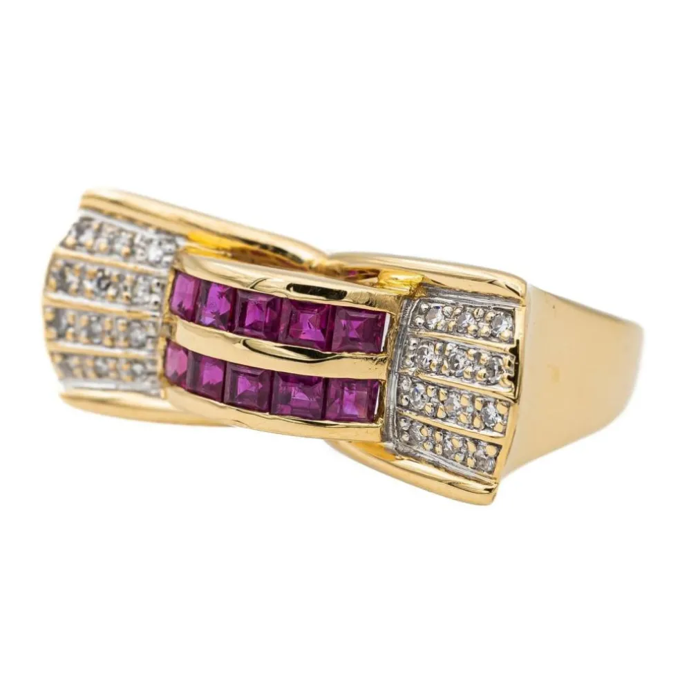 Bague Tank Or jaune Rubis, Diamant