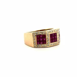 Bague Tank or jaune rubis diamants