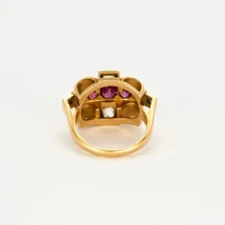 Bague Tank or jaune rubis et diamants
